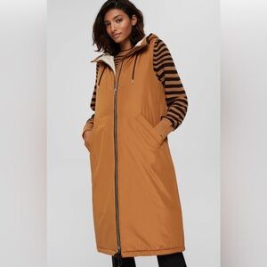 EDC by Esprit Women's Long Sleeveless Puffer Vest Hooded Camel Brown Size L